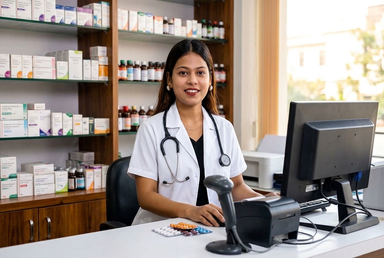 Trustmeds Pharma ki pharmacist POS billing counter par